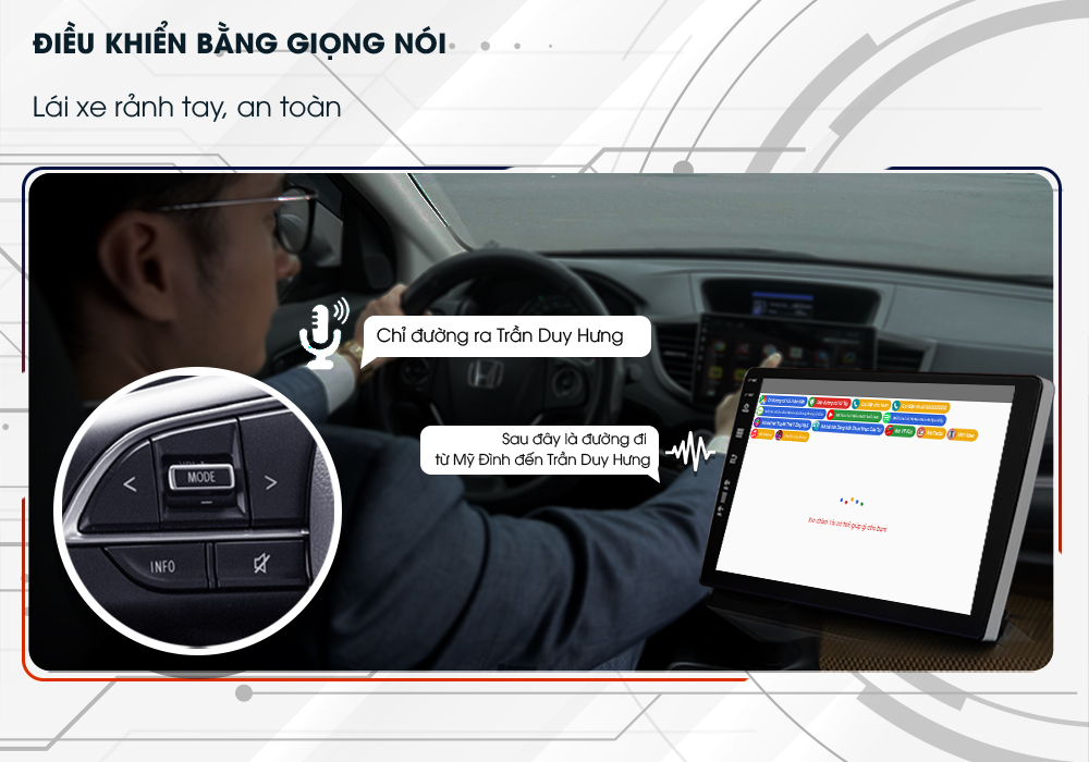 Mazda 2 cùng màn hình DVD Android và bản đồ chỉ đường bằng giọng nói tiếng Việt là một sự kết hợp hoàn hảo cho những chuyến đi dài với gia đình hoặc bạn bè. GPS chính xác, giọng nói thông minh và tính năng thông tin lưu lượng giao thông sẽ giúp bạn tìm đường đi dễ dàng hơn. Hãy tìm hiểu thêm về tính năng này bằng cách xem hình ảnh liên quan.
