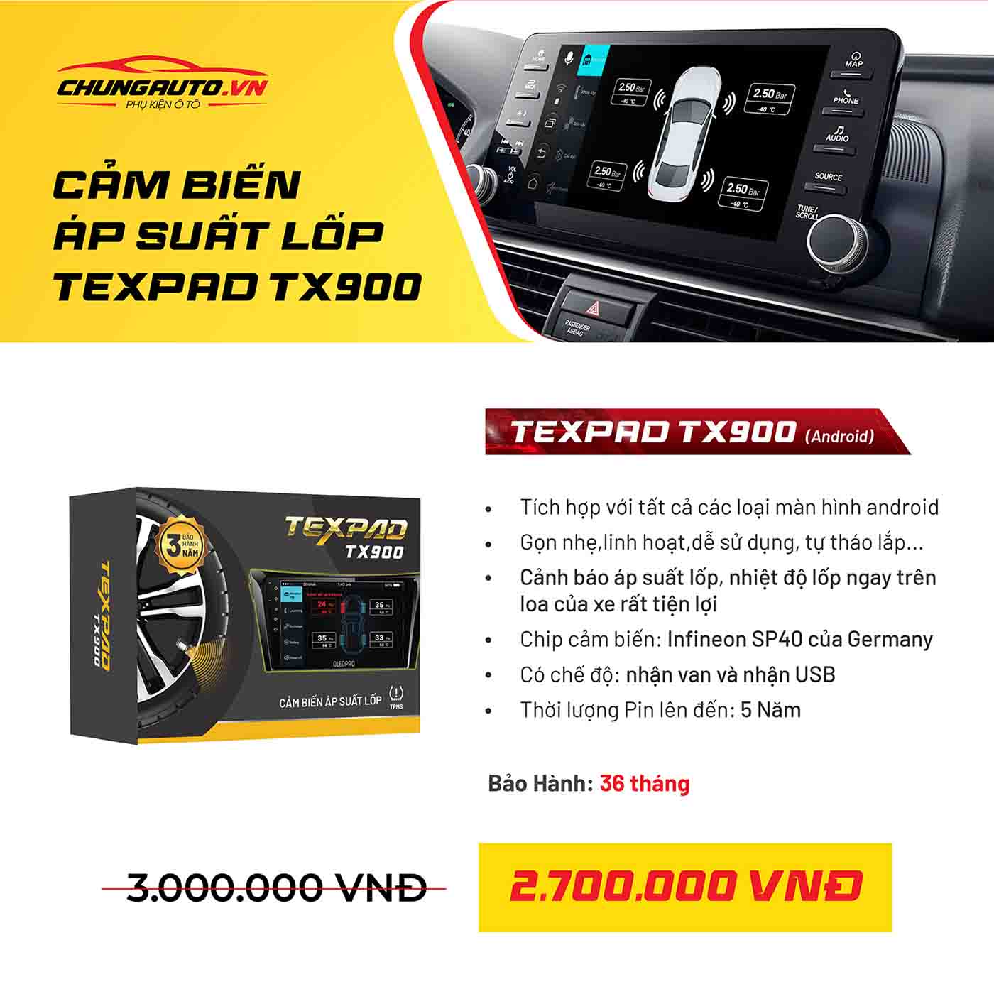 Cảm biến áp suất lốp cho màn hình Android