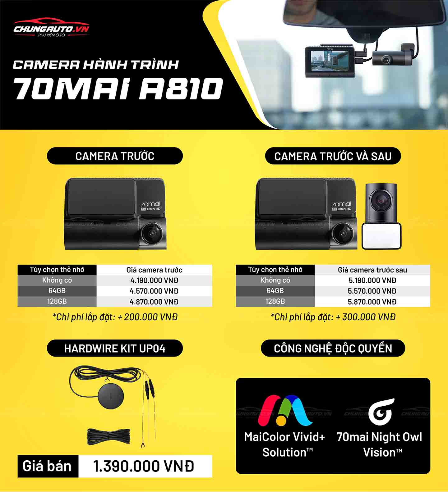 Bảng giá camera hành trình Xiaomi 70mai A810