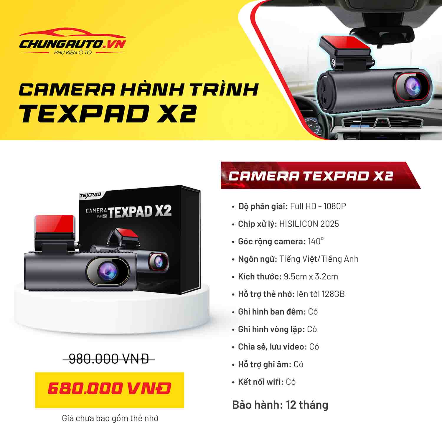 Giá camera hành trình Texpad X2 