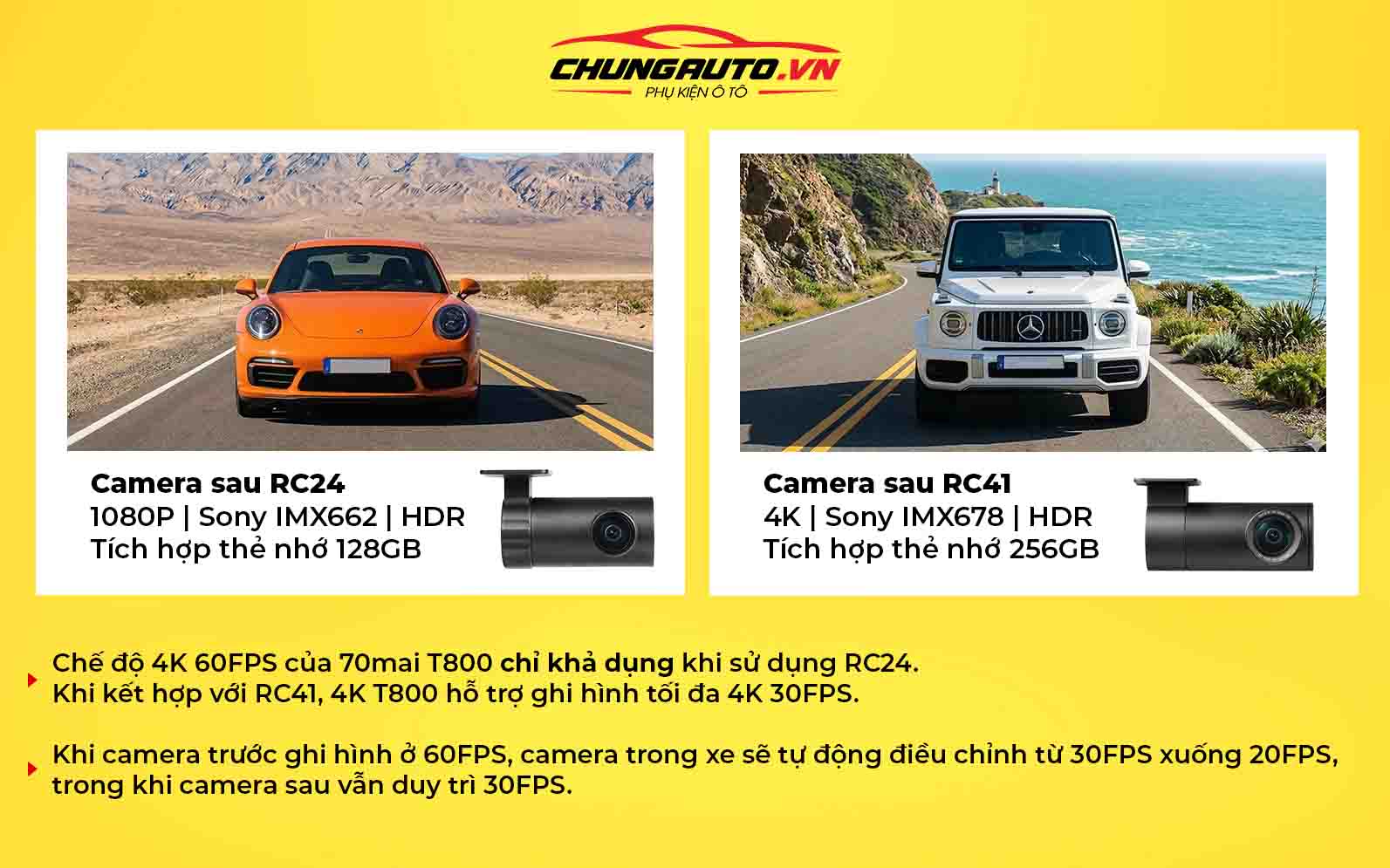 Camera hành trình 70Mai T800 tùy chọn ghi hình camera sau
