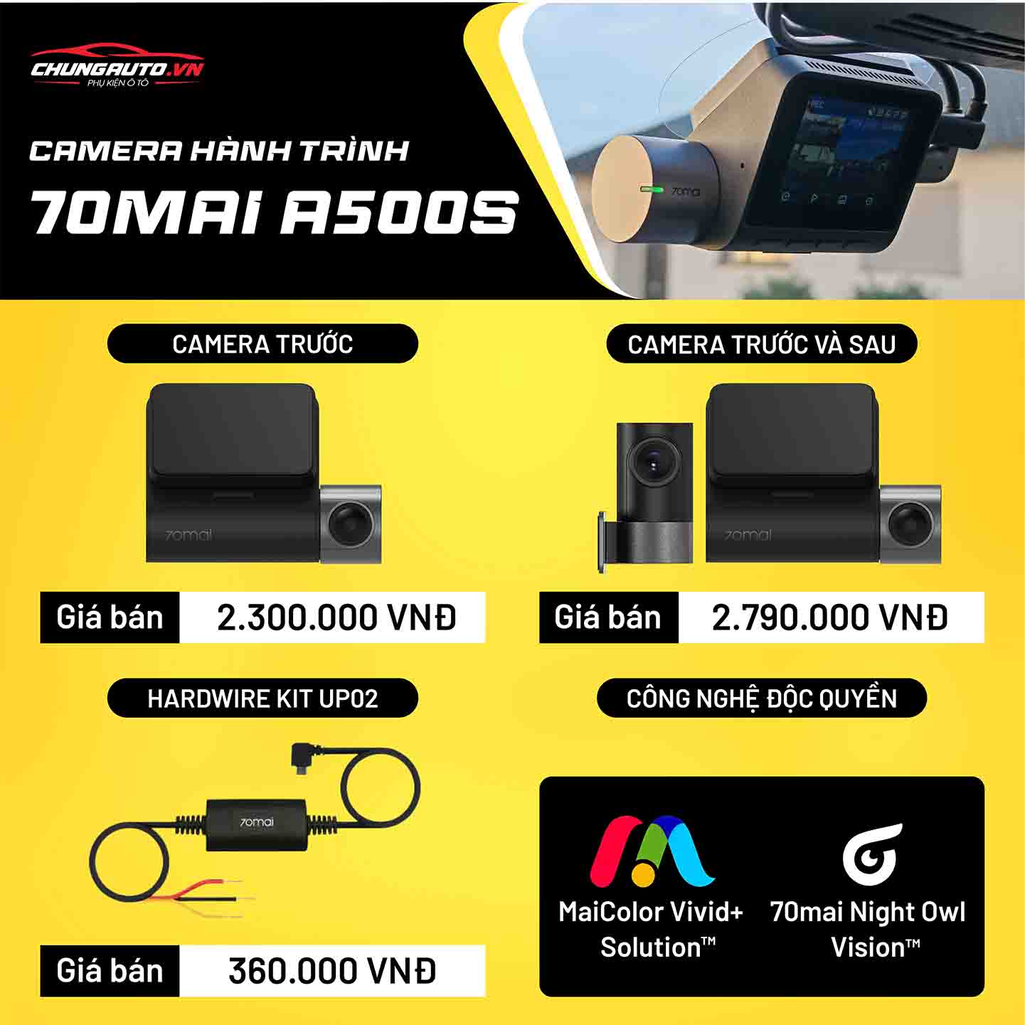 bảng báo giá camera hành trình 70Mai A500s 