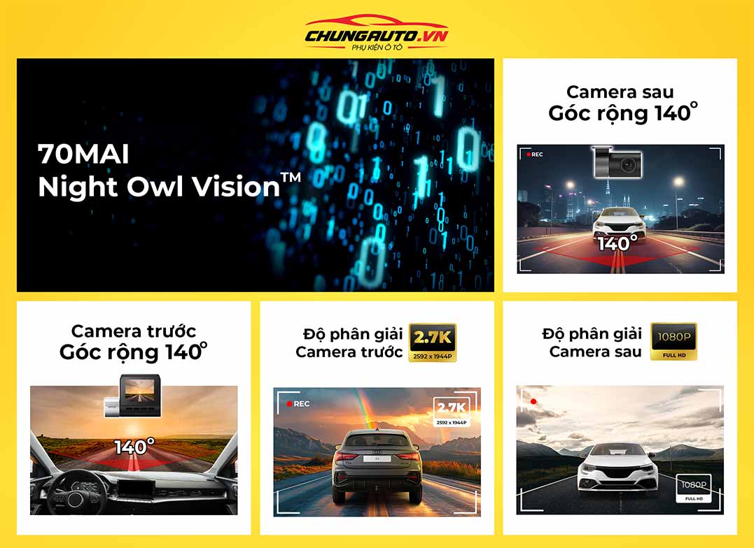Camera 70mai A500s ghi hình trước và sau