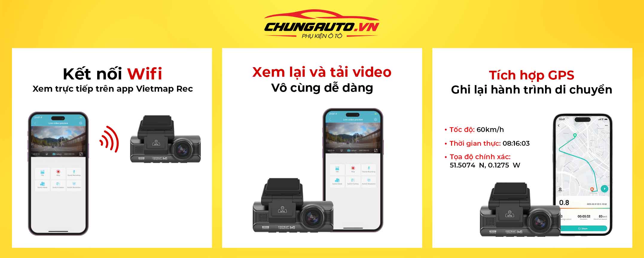 Camera hành trình Vietmap m1 kết nối wifi
