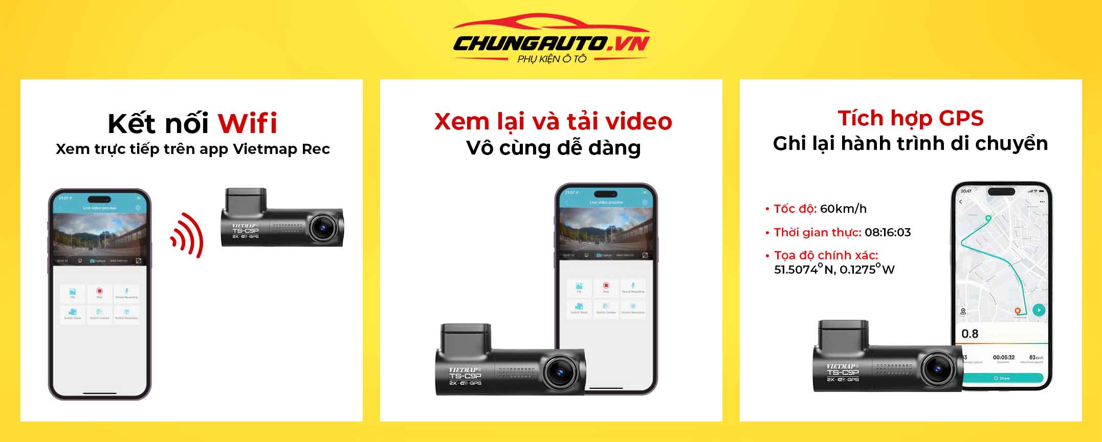 Camera hành trình Vietmap TS-C9P kết nối wifi