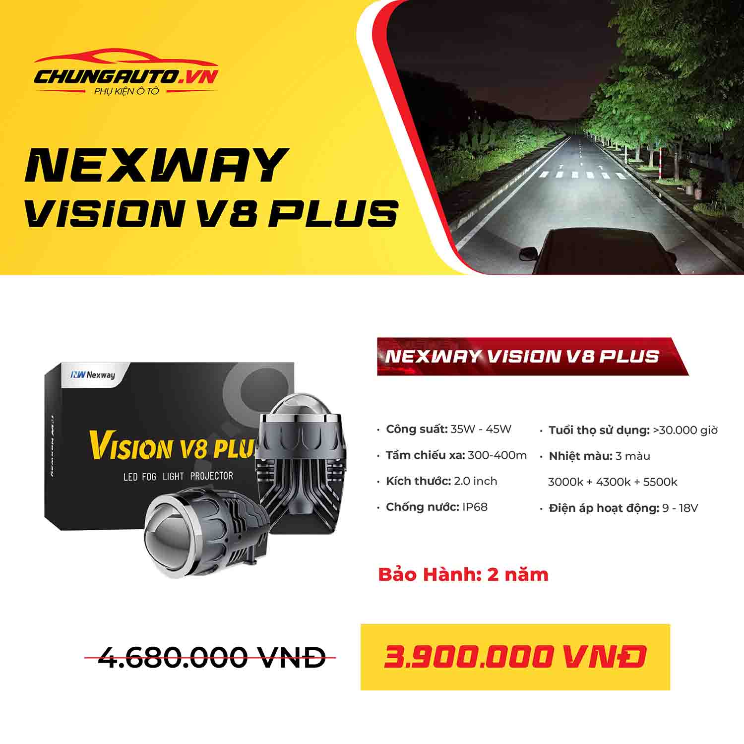 Thông số kỹ thuật đèn bi gầm Vision V8 Plus