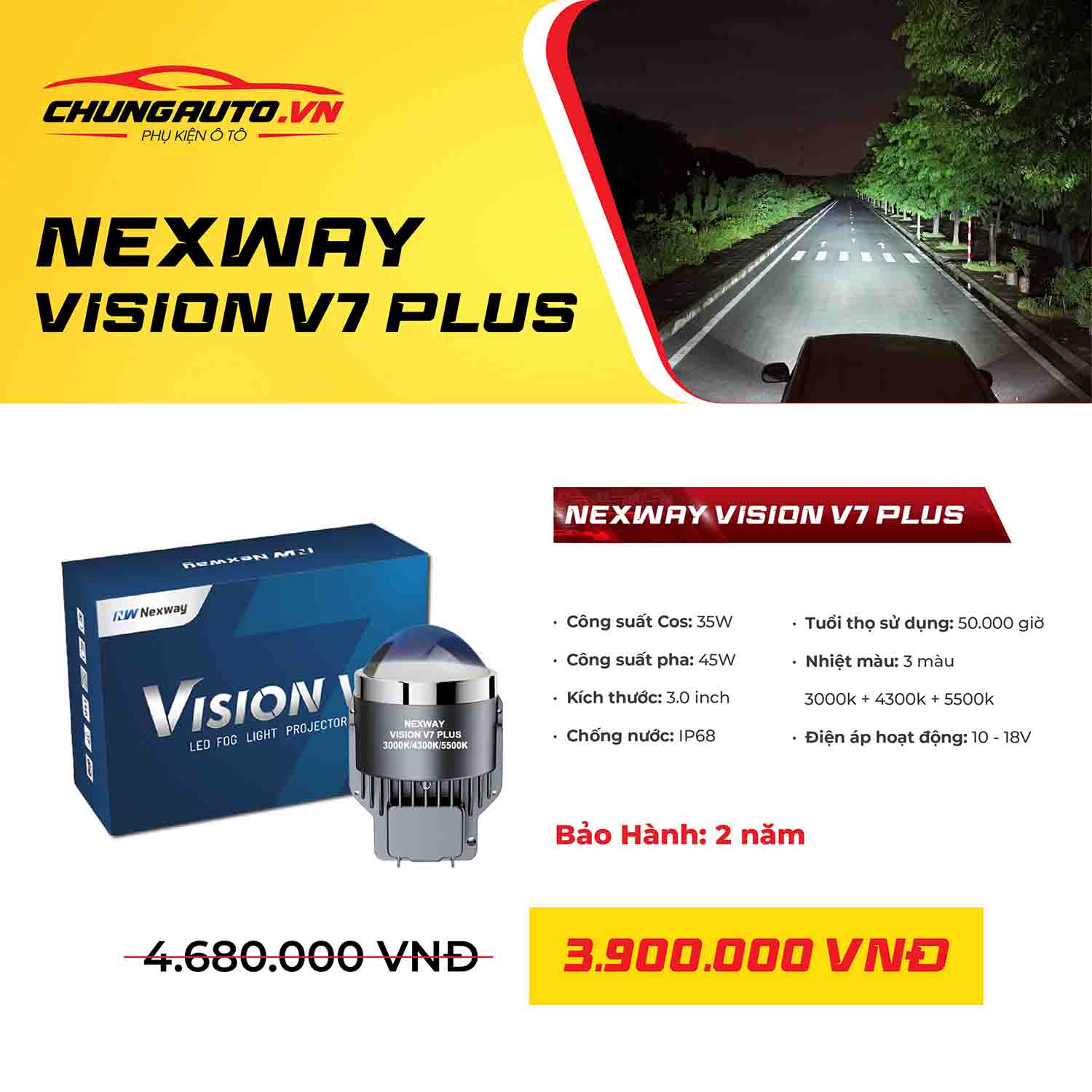 Đèn bi gầm Vision V7 Plus giá