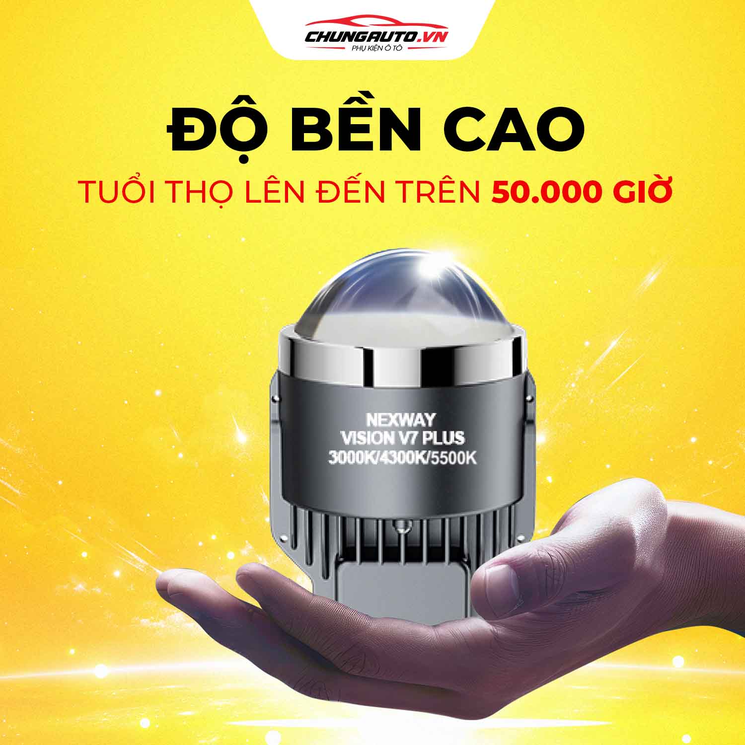 Đèn bi gầm Vision V7 Plus tuổi thọ lên đến 50.000 giờ