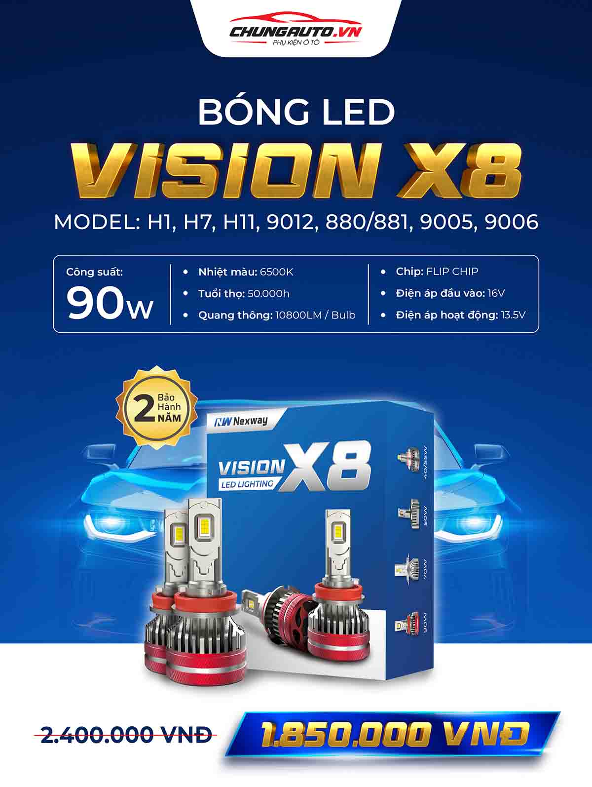 đèn vision x8 đa dạng chân cắm 