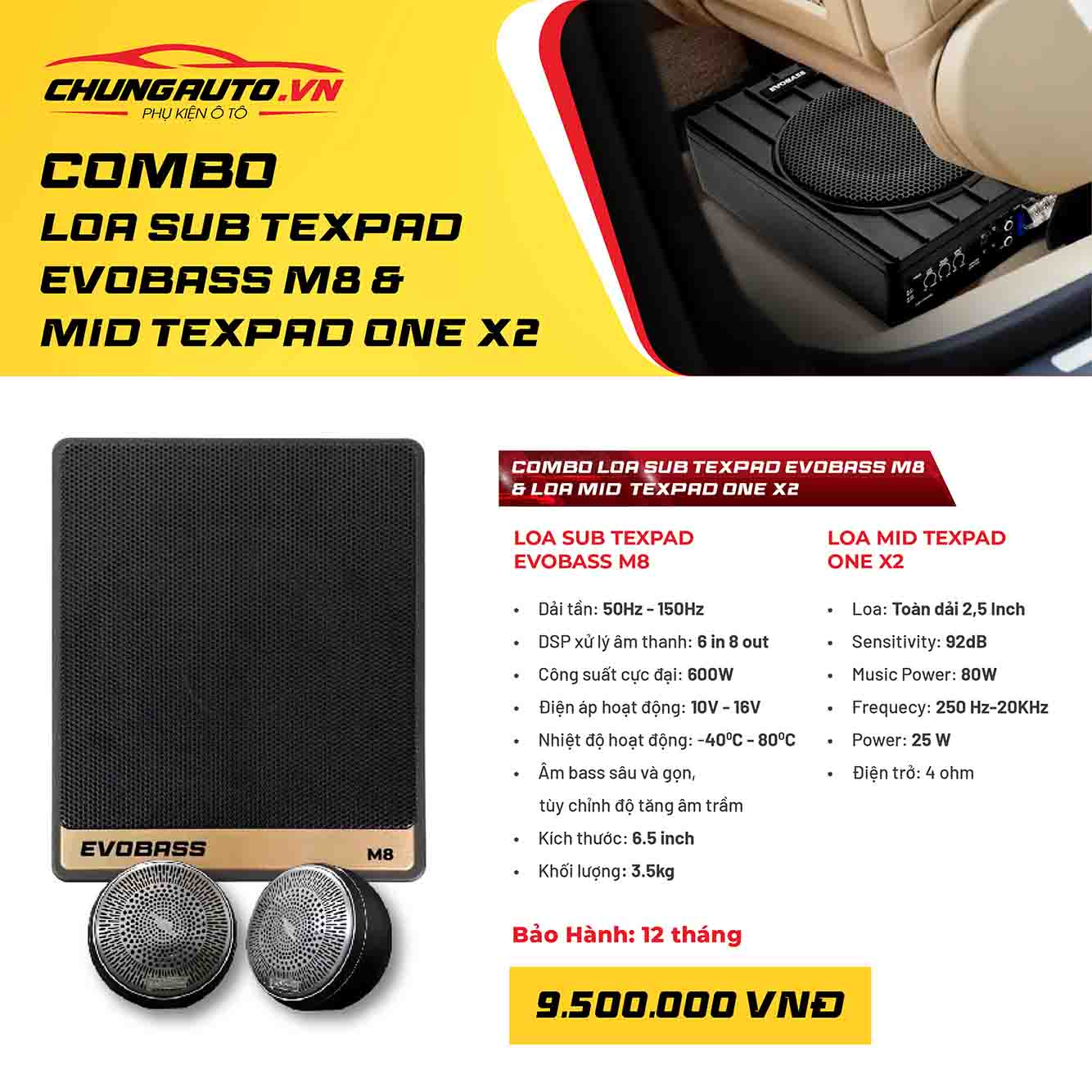 Báo giá combo loa sub điện Texpad Evobass M8 và loa mid Texpad X2
