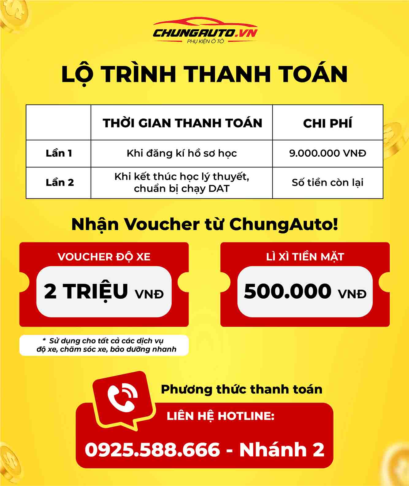 Các phương thức thanh toán khi học bằng lái xe tại ChungAuto