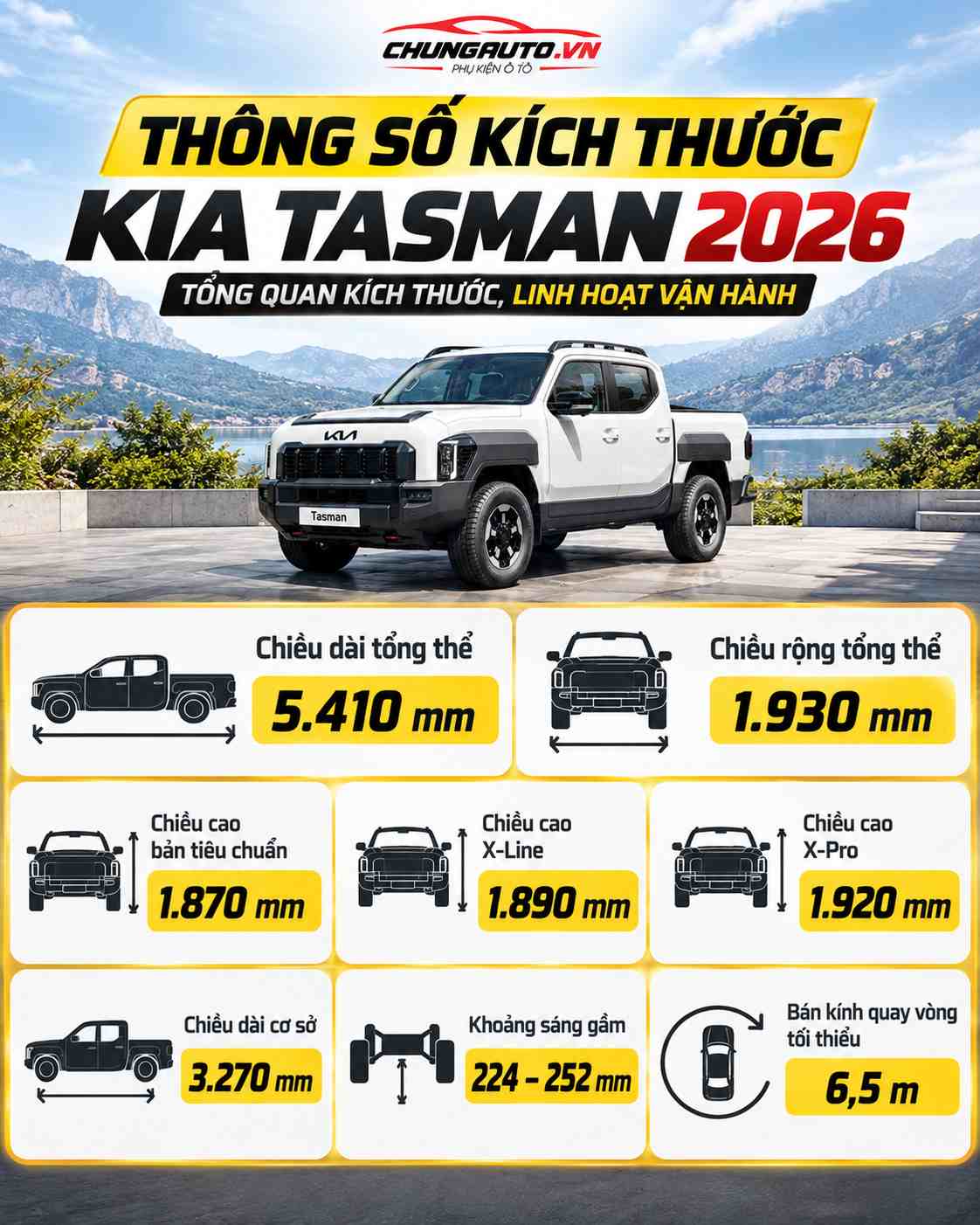 thong-so-kia-tasman-ve-kich-thuoc