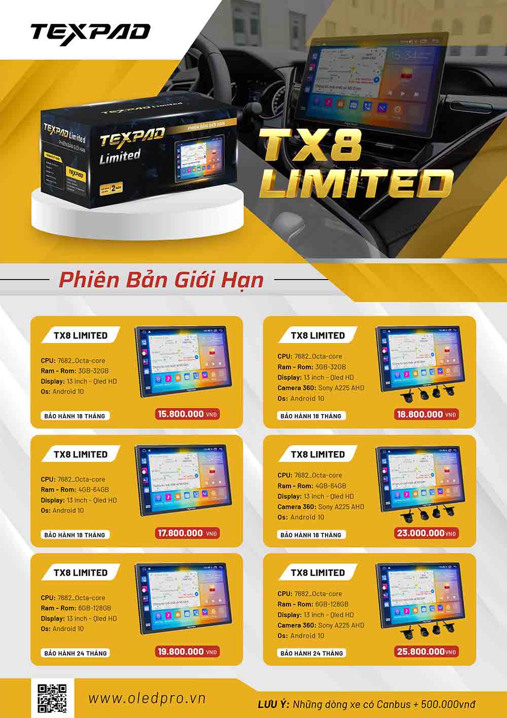 Bảng giá màn hình Texpad TX8 Limited