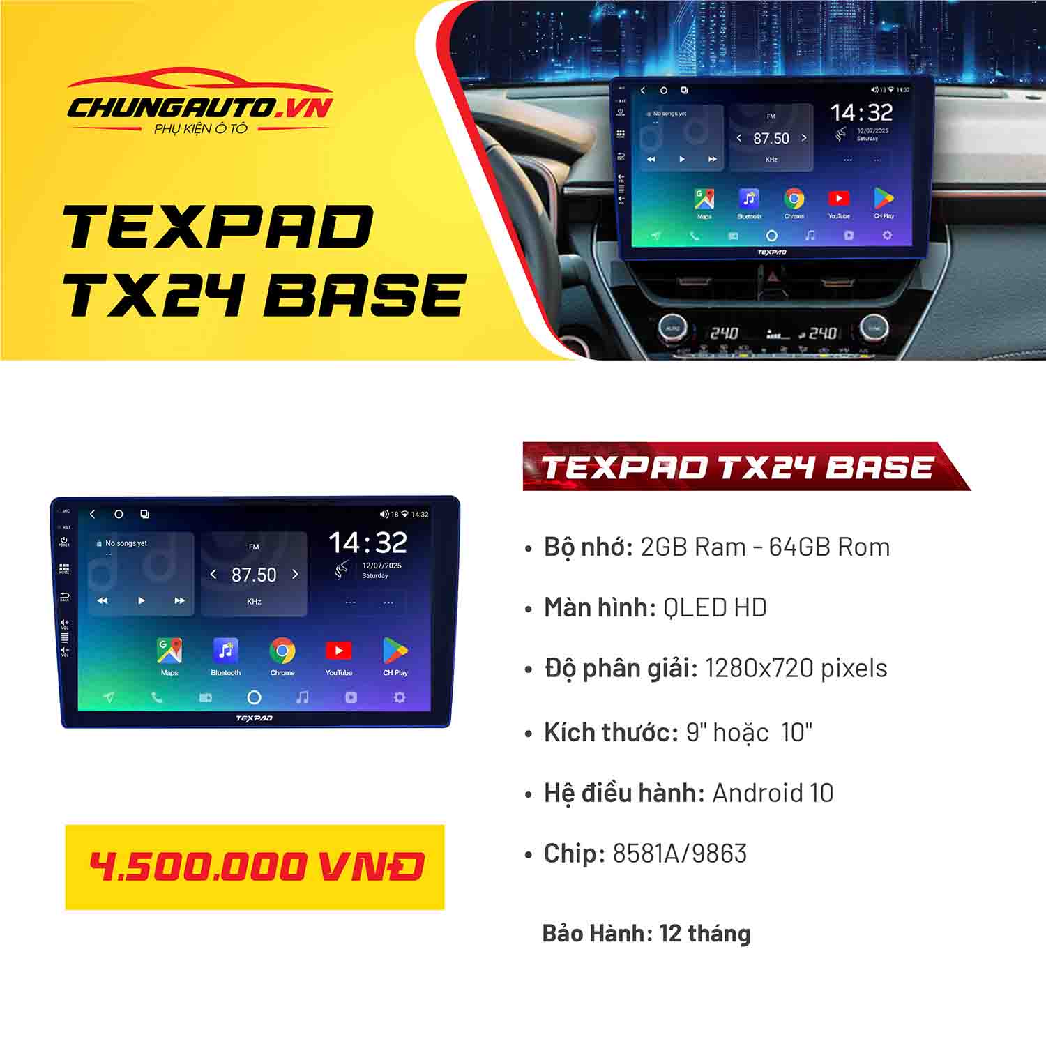 Thông số kỹ thuật màn hình Android Texpad TX24 Base 2GB-64GB