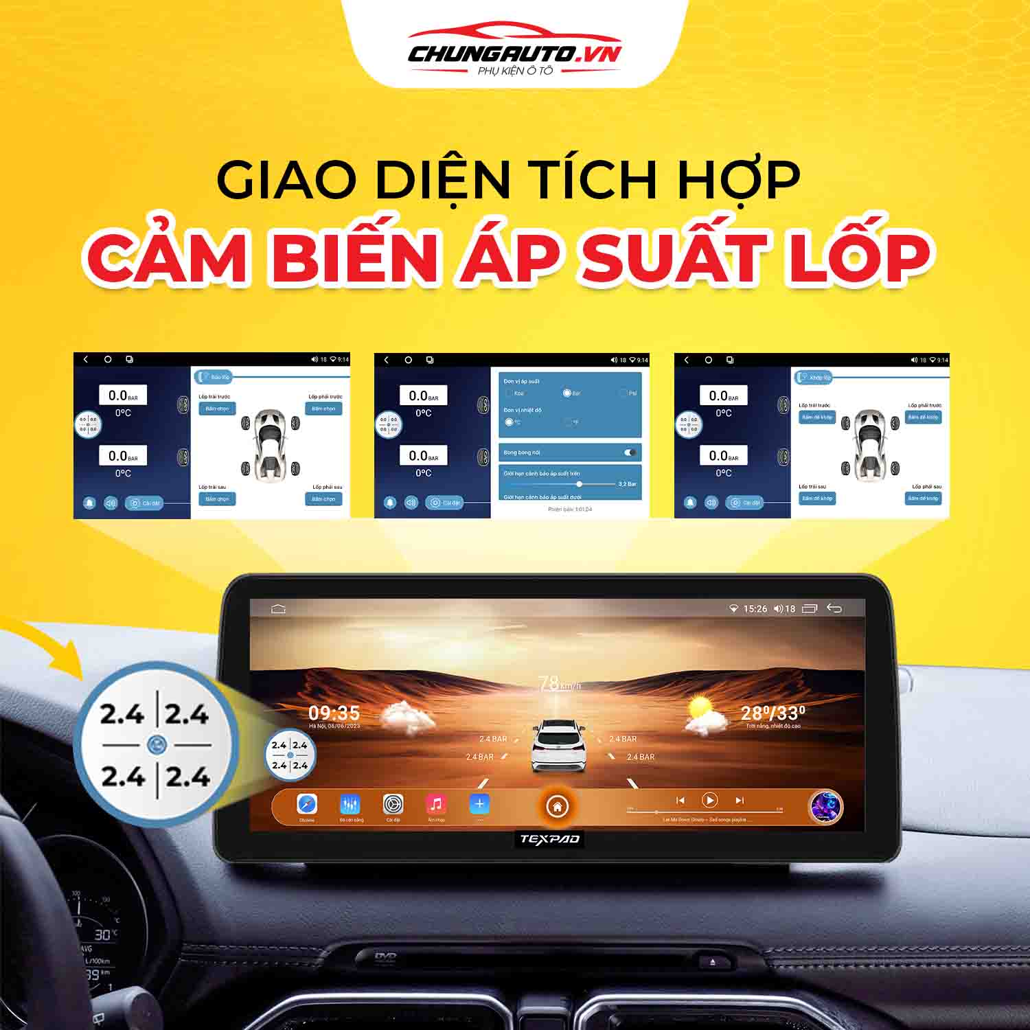 Màn hình Android Texpad TX24 Luxury 10.25 inch tích hợp cảm biến áp suất lốp