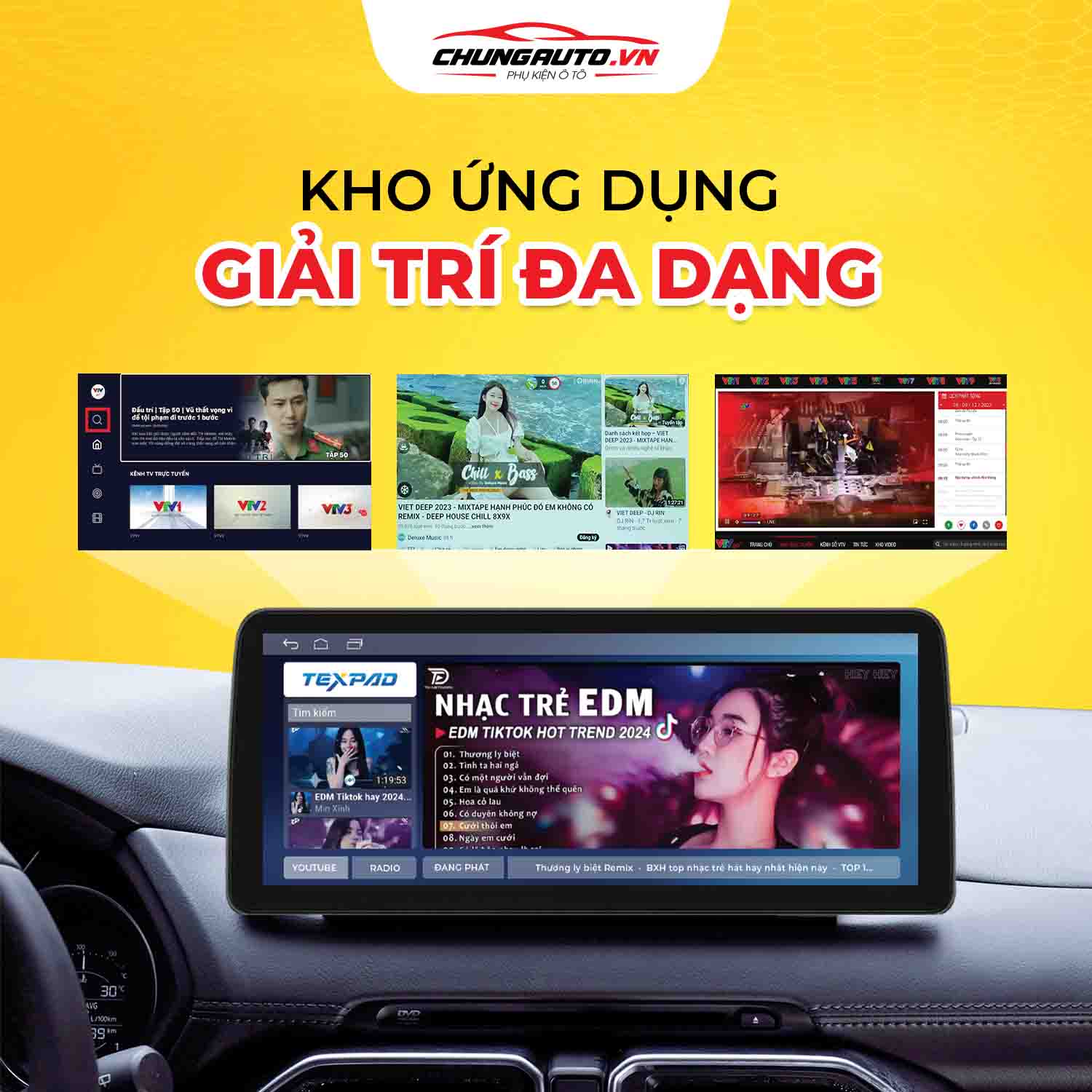 Màn hình Texpad TX24 Luxury 10.25 kho ứng dụng giải trí đa dạng