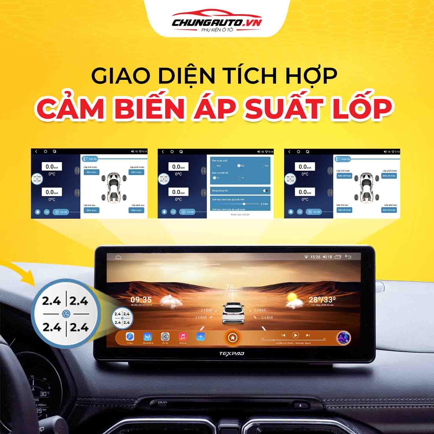 Texpad TX24 Premium 12.3 inch được tích hợp hệ thống cảm biến áp suất lốp