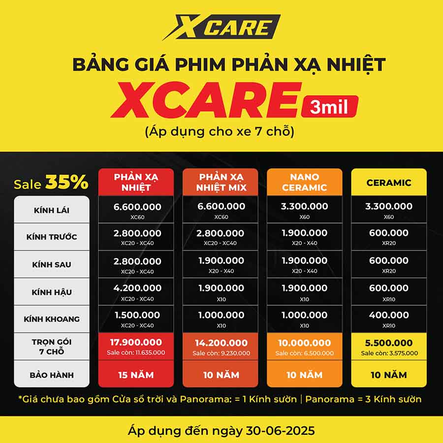 Bảng giá phim cách nhiệt Xcare 7 chỗ