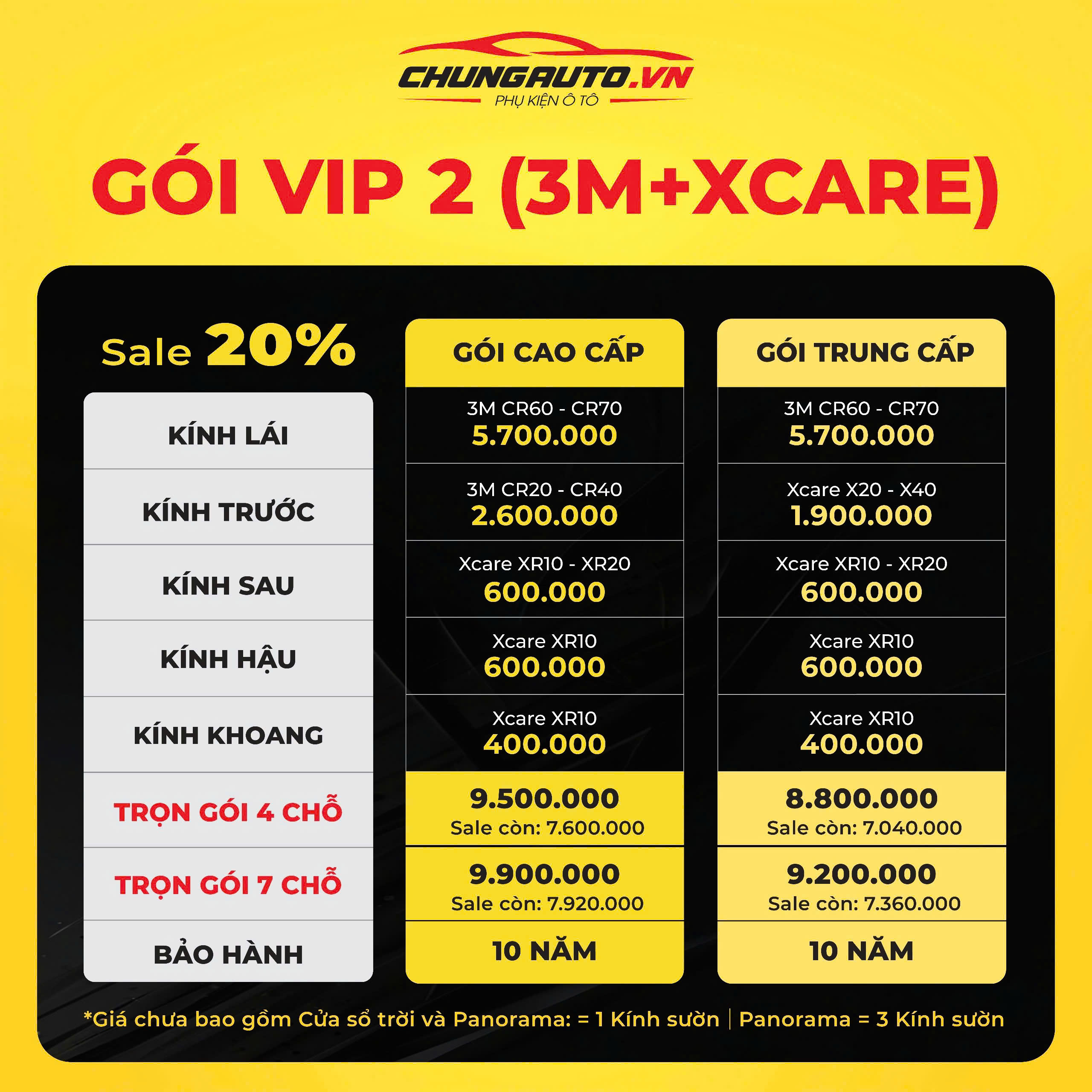 Bảng giá phim cách nhiệt 3M gói Vip 2
