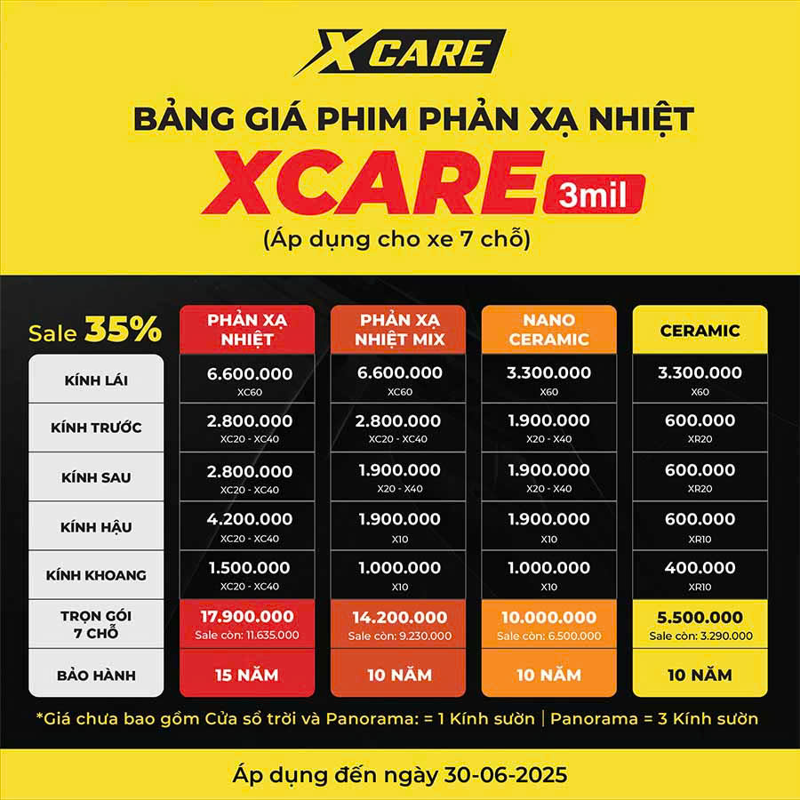 Bảng giá phim cách nhiệt Xcare 7 chỗ