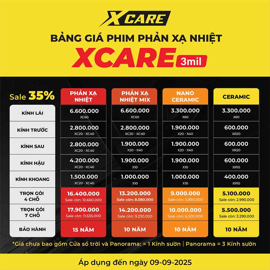 Bảng giá phim cách nhiệt X-care tháng 8