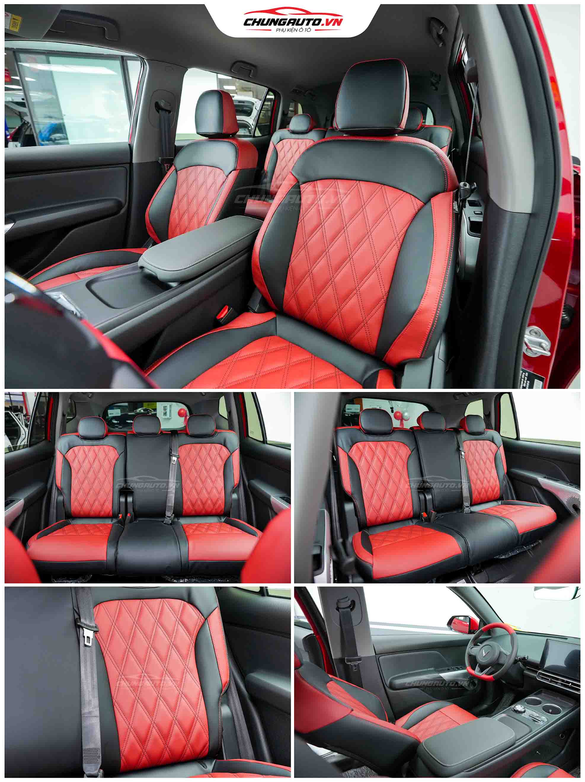 Mẫu ghế da đỏ đen hình ô trám cho Limo Green
