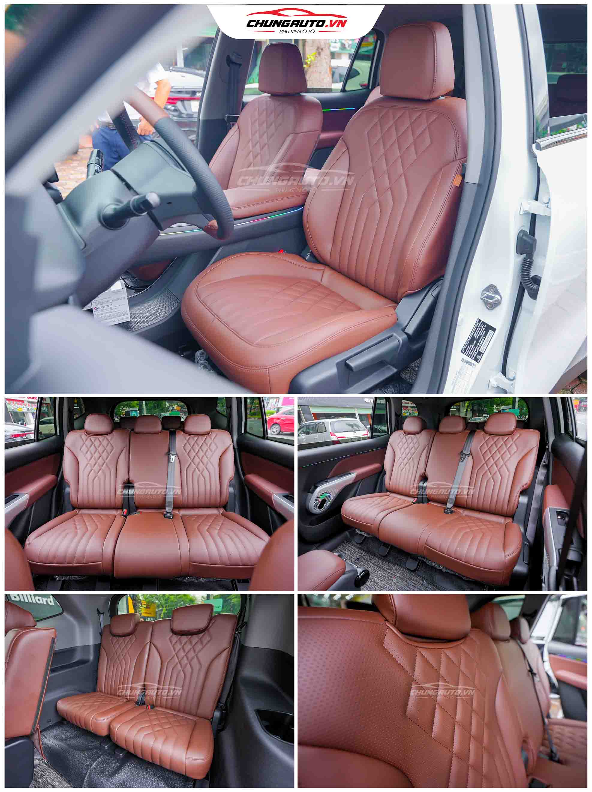 Mẫu ghế da nâu cho Vinfast Limo Green